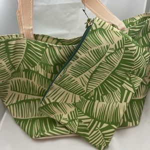 Chico’s XL Beach Bag Tropical Tote & Small Pouch